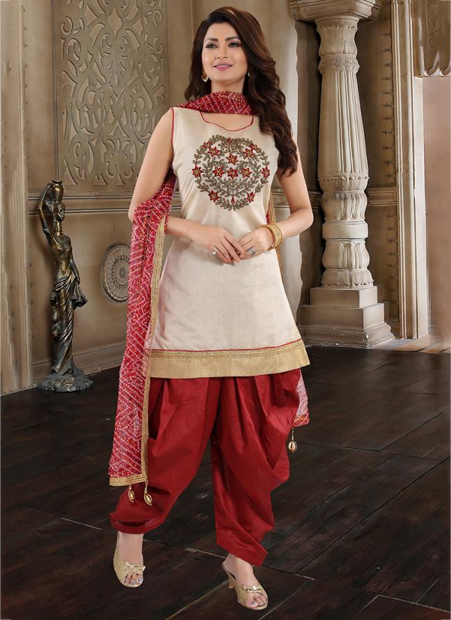 Maroon Chanderi silk Festival Wear Hand Work Readymade Salwar Suit